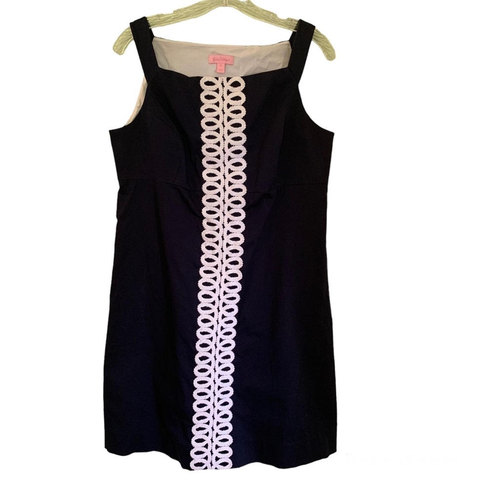 Lilly Pulitzer Classic Shift Navy White Trim Down Center Size 12